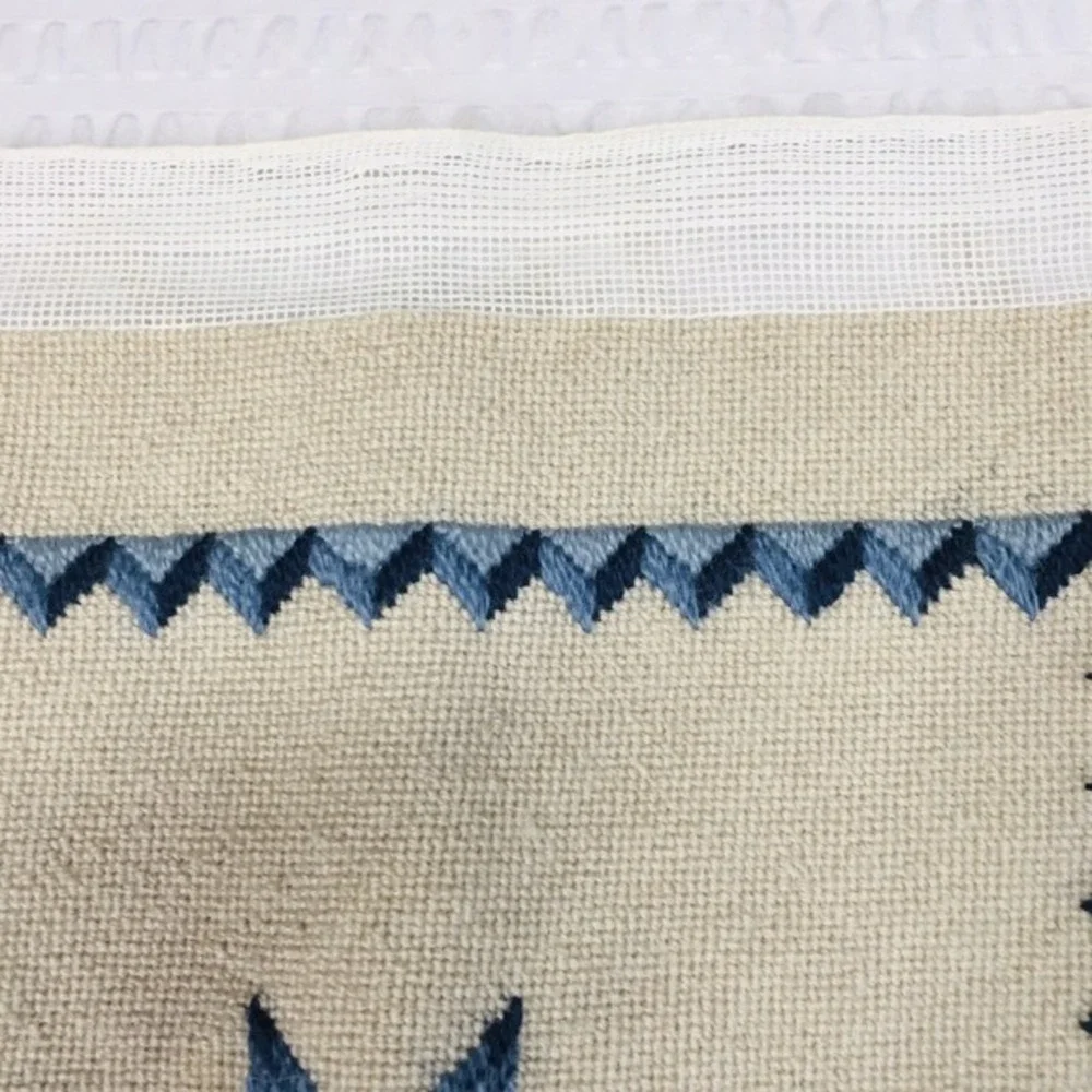 Handmade Needlepoint Pillow‎ Cover Blue Ivory Barn Star Grandmacore Cottagecore